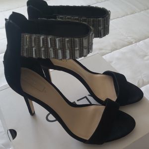 Le chateau brand new women's black sued high heel dressy sandal size 8